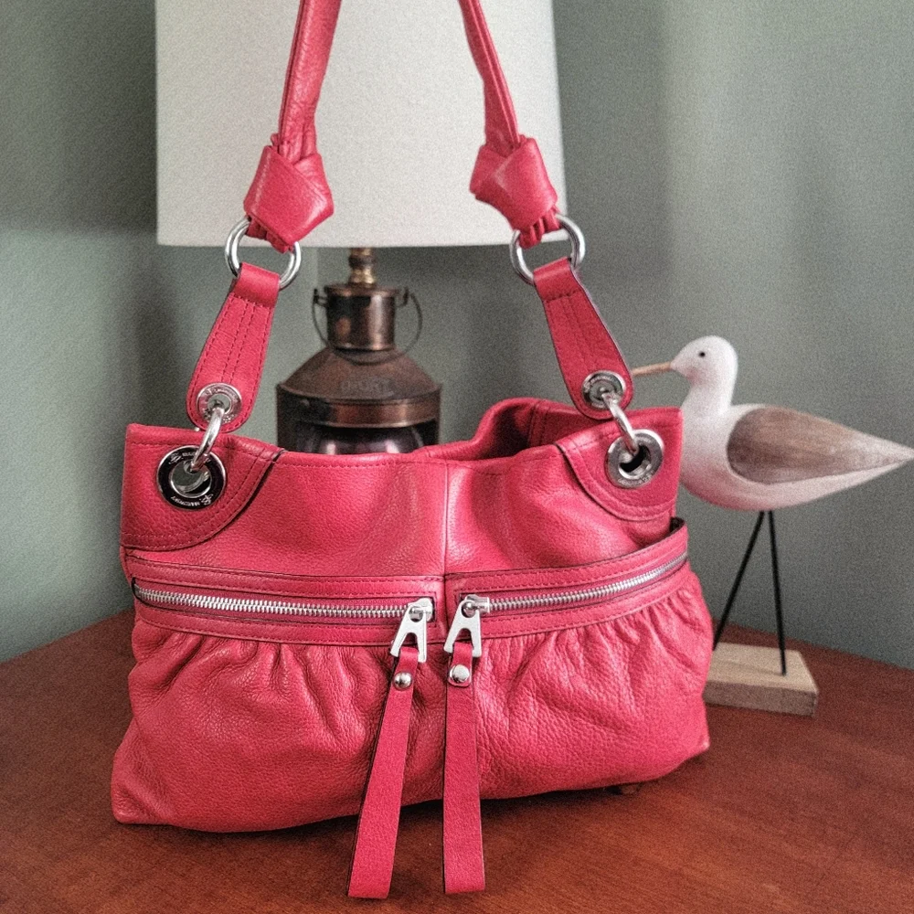 B Makowsky Hobo Shoulder Bag Red Leather Purse Y2K